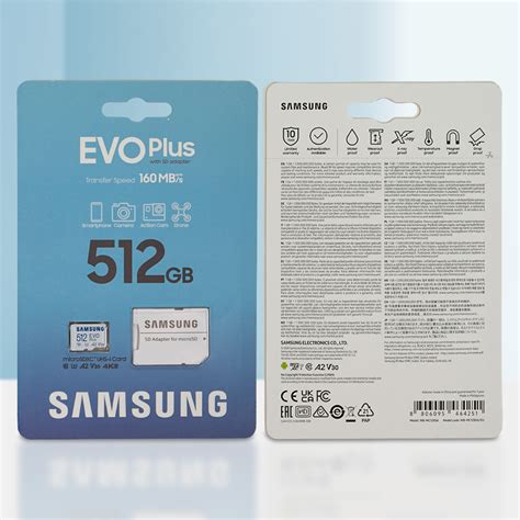 Samsung MB-MC512SA EVO Plus microSDXC 512GB Memory Card, Read : up to 160MB/s 
Write : Lower than Read Speed* Read/Write speed with UHS-1 interface, 
Speed Class (U3, V30, A2), Mobile phone, Smartphone, Tablet, etc